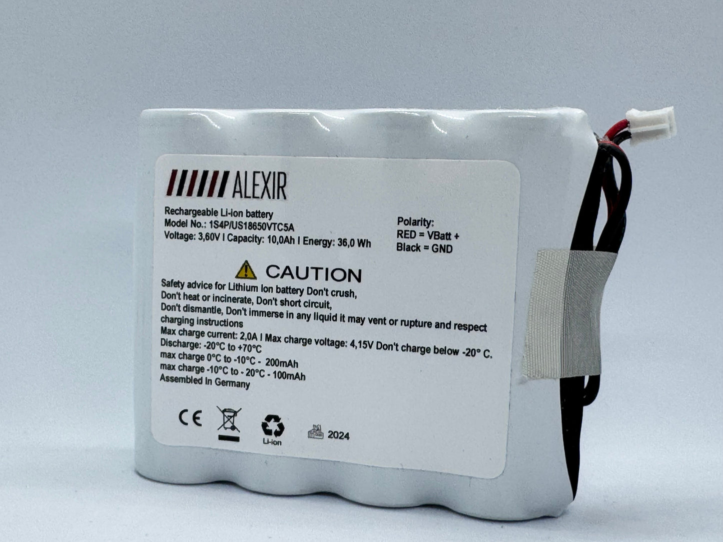 Li-Ion Akku / 1S4P / 3.6V-3.7V 10Ah / 10000mAh, 4-Zellen MURATA mit Micro JST PH 2.0 2P